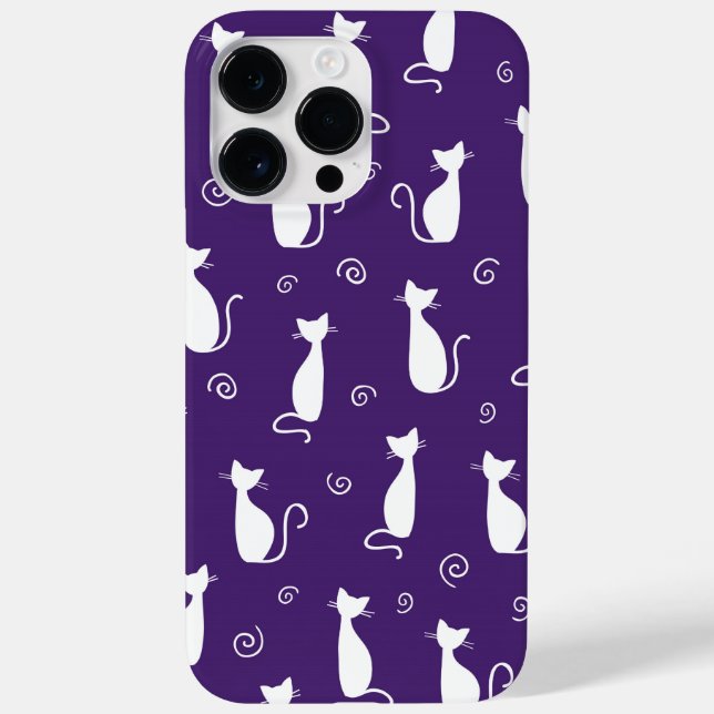 FUNDA DE Case-Mate PARA iPhone PURPLE CON PATRÓN CAT SENTADO EN BLANCO (Reverso)
