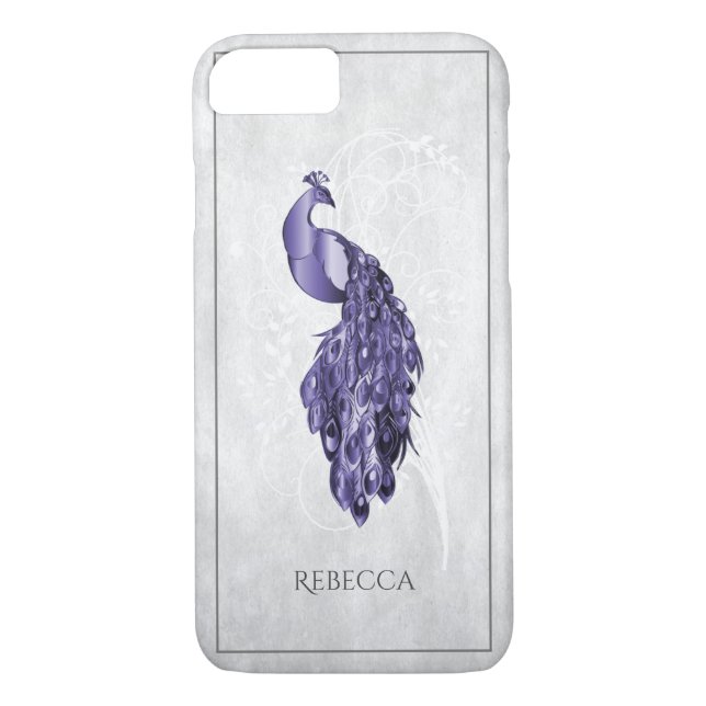 Funda De Case-Mate Para iPhone Purple Elegant Peacock personalizado (Reverso)