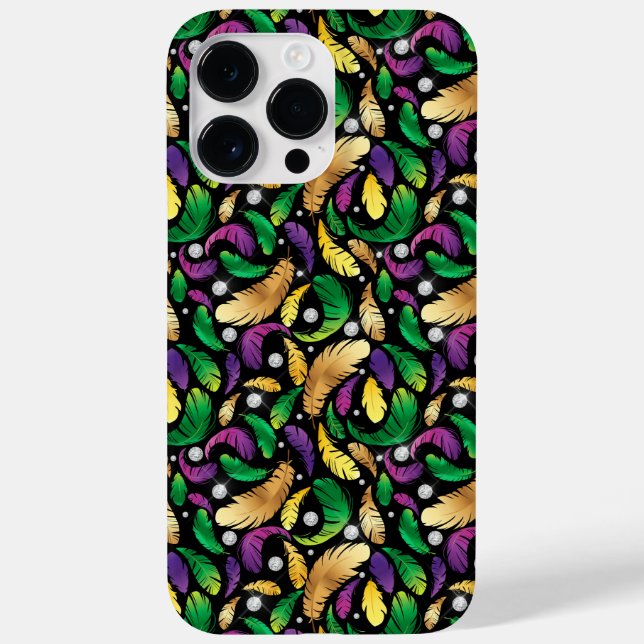 FUNDA DE Case-Mate PARA iPhone PURPLE GREEN GOLD MARDI GRAS FEATHERS (Reverso)