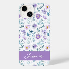 Funda Para iPhone 14 De Case-Mate Purple Green Watercolor Wildflower Name