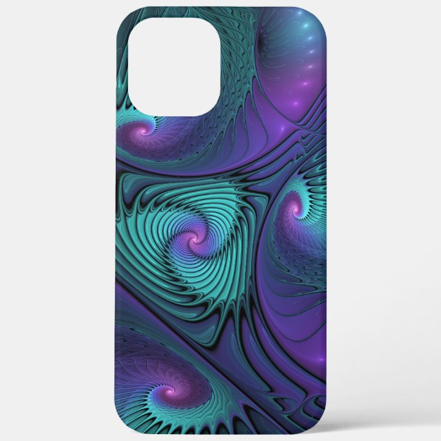 Funda De Case-Mate Para iPhone Purple Meets Turquoise Moderno Resumen Arte Fracta (Reverso )