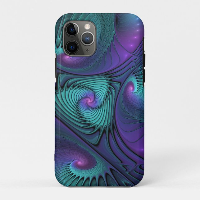 Funda De Case-Mate Para iPhone Purple Meets Turquoise Moderno Resumen Arte Fracta (Reverso)