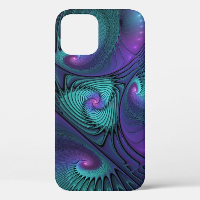 Funda De Case-Mate Para iPhone Purple Meets Turquoise Moderno Resumen Arte Fracta (Reverso )