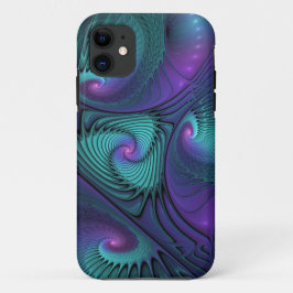 Funda Para iPhone 11 Purple Meets Turquoise Moderno Resumen Arte Fracta
