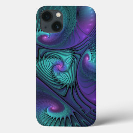Funda Para iPhone 13 Purple Meets Turquoise Moderno Resumen Arte Fracta