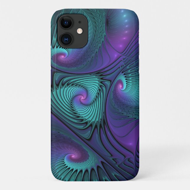 Funda De Case-Mate Para iPhone Purple Meets Turquoise Moderno Resumen Arte Fracta (Reverso)