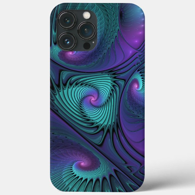 Funda De Case-Mate Para iPhone Purple Meets Turquoise Moderno Resumen Arte Fracta (Reverso )