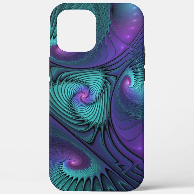 Funda De Case-Mate Para iPhone Purple Meets Turquoise Moderno Resumen Arte Fracta (Reverso )