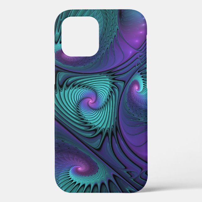 Funda De Case-Mate Para iPhone Purple Meets Turquoise Moderno Resumen Arte Fracta (Reverso )