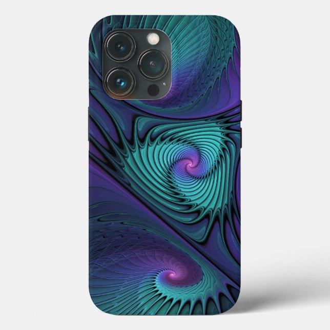 Funda De Case-Mate Para iPhone Purple Meets Turquoise Moderno Resumen Arte Fracta (Reverso )