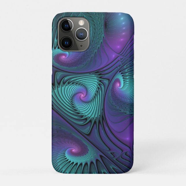 Funda De Case-Mate Para iPhone Purple Meets Turquoise Moderno Resumen Arte Fracta (Reverso)