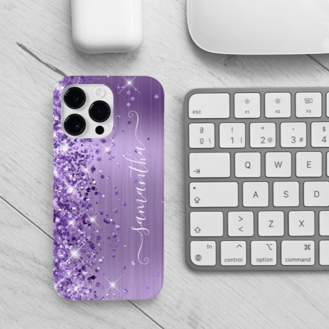Funda De Case-Mate Para iPhone Purple Purpurinoso Glam Girly Signature (Signature style text with curly swashes for her.)