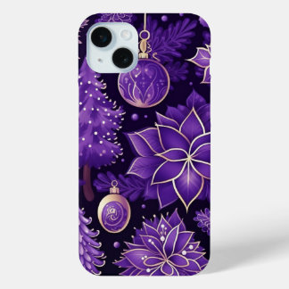 FUNDA PARA iPhone 15 MINI PURPLE Y ORO NAVIDAD ORO ORNAMENTOS PINTSETTIAS