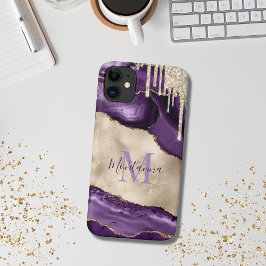 Funda Para iPhone 11 Púrpura, Champagne Ivory & Gold Agate Stone