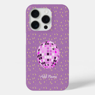 Funda Para iPhone 15 Pro Púrpura de bola de disco retro rosado personalizad