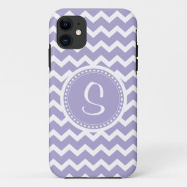 Funda Para iPhone 11 Púrpura del monograma de Chevron y blanco retros