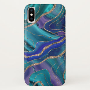 Funda Para iPhone X Púrpura Galaxia Azul Verde azulada Nebula Agate Pu