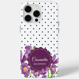 Funda Para iPhone 15 Pro Max Púrpura Iris Black White Polka Dots