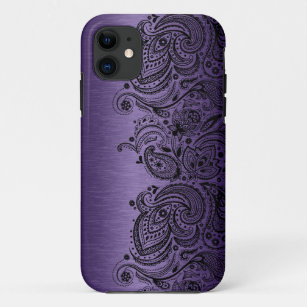 Funda Para iPhone 11 Púrpura Metálica Con Lazo De Paisley Negro