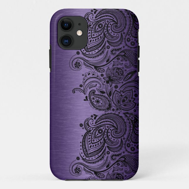 Funda De Case-Mate Para iPhone Púrpura Metálica Con Lazo De Paisley Negro (Reverso)