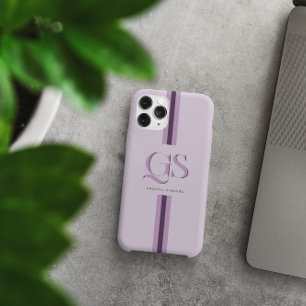 Funda Para iPhone 15 Pro Max Púrpura   Monograma de Rayas Chic