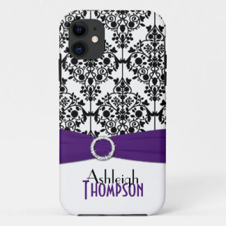 Funda Para iPhone 11 Púrpura, negro, blanco Damask iPhone 5 Funda