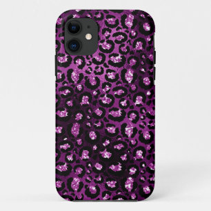 Funda Para iPhone 11 Púrpura Ombre y manchas de leopardo con brillo Bla