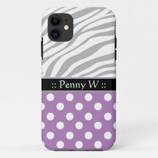 Funda Para iPhone 11 Púrpura Polka Dot Faded Zebra Print iPhone 5 Funda