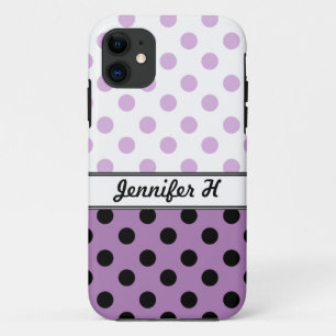 Púrpura puntos de Polka y Funda para iPhone negro