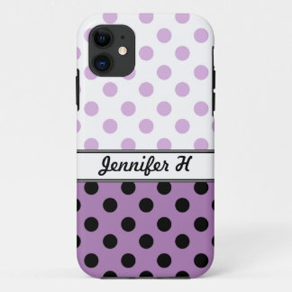Púrpura puntos de Polka y Funda para iPhone negro 