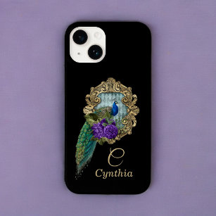 Funda Para iPhone 14 De Case-Mate Púrpura Vintage elegante y pavo real enmarcado ver