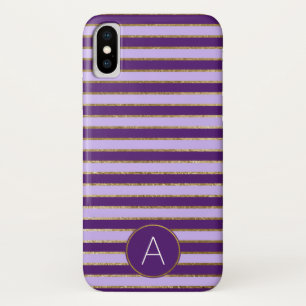 Funda Para iPhone X Púrpura y modelo del monograma de la raya del