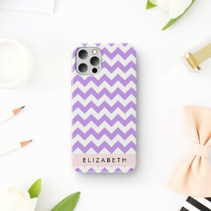 Funda Para iPhone 12 Pro Púrpura Zigzag, Púrpura Chevron, Tu Nombre