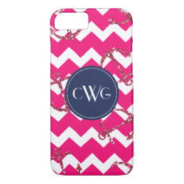 Funda Para iPhone 8/7 Purpurina Anclas Chevron Rosa Monograma