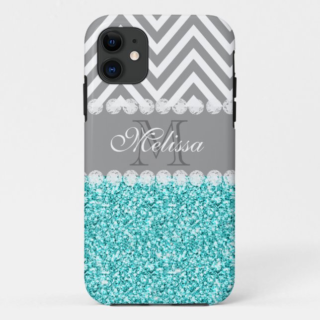 FUNDA DE Case-Mate PARA iPhone PURPURINA AQUA, CHEVRON GRIS, MONOGRAMADO (Reverso)