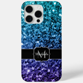 Funda Para iPhone 15 Pro Max Purpurina azul Aqua Ombre fino chispas Monograma