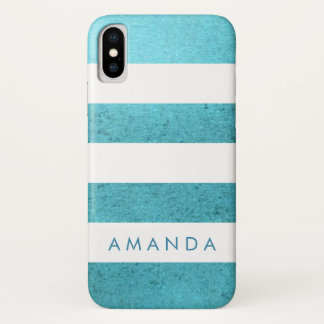 Funda Para iPhone X Purpurina AZUL de moda Preppy Personalizado a raya