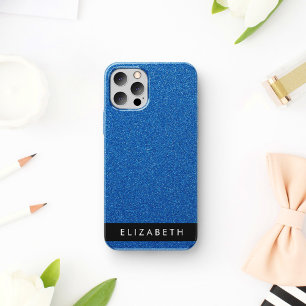 Funda Para iPhone 12 Pro Purpurina azul, fondo Purpurina, nombre
