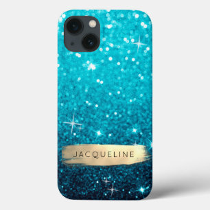Funda Para iPhone 13 Purpurina azul Girly en nombre de estrellas de pin