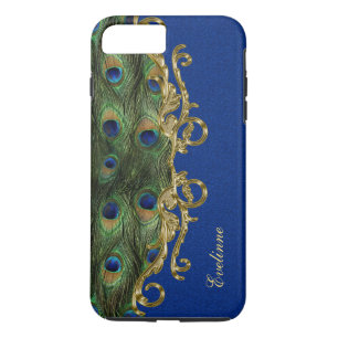 Funda Para iPhone 8 Plus/7 Plus Purpurina Azul Ornamento de oro Pavo de pavo real