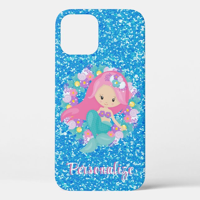 Funda De Case-Mate Para iPhone Purpurina azul rosa de la sirena suave (Reverso )