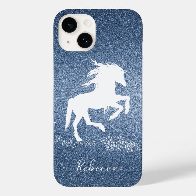 Funda De Case-Mate Para iPhone Purpurina azul Unicorn (Reverso )