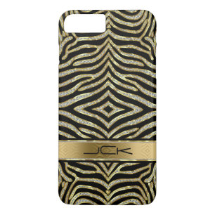 Funda Para iPhone 8 Plus/7 Plus Purpurina blanco y dorado con rayas de cebra negra