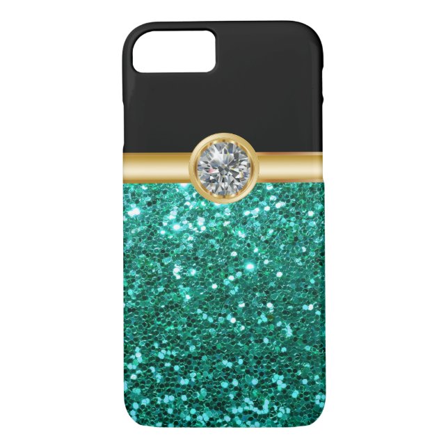 Funda De Case-Mate Para iPhone Purpurina Bling de la turquesa (Reverso)
