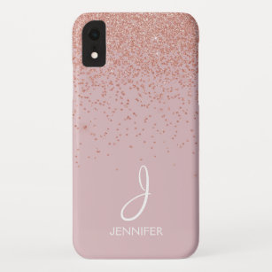 Funda Para iPhone XR Purpurina color de rosa del oro y con monograma