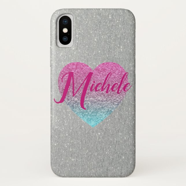 Funda De Case-Mate Para iPhone Purpurina Corazón Monogramado (Reverso)