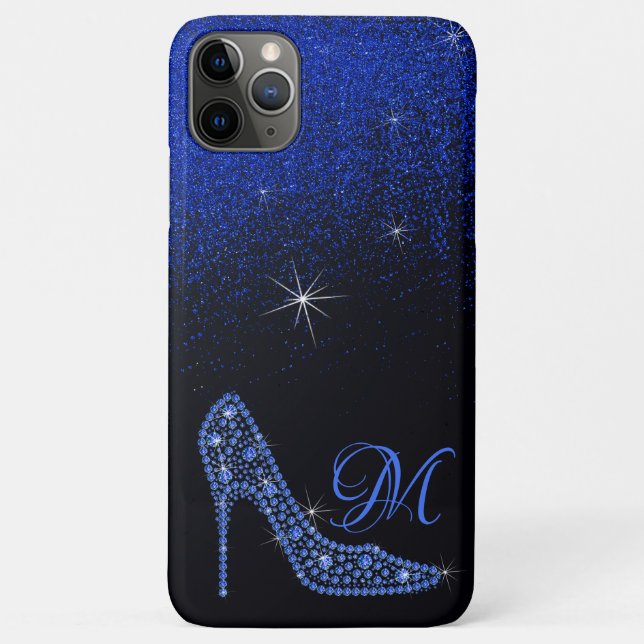 Funda De Case-Mate Para iPhone Purpurina de brillantes de Diamante Tacones Azules (Reverso)
