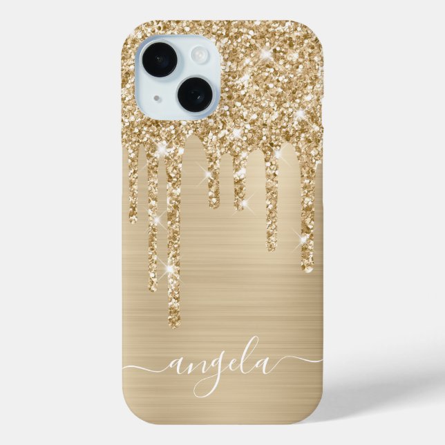 Funda De Case-Mate Para iPhone Purpurina de champagne Drips Glam Girly Signature (Reverso )