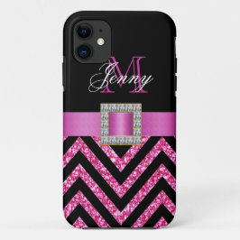 FUNDA PARA iPhone 11 PURPURINA DE CHEVRON NEGRO PINO CALIENTE