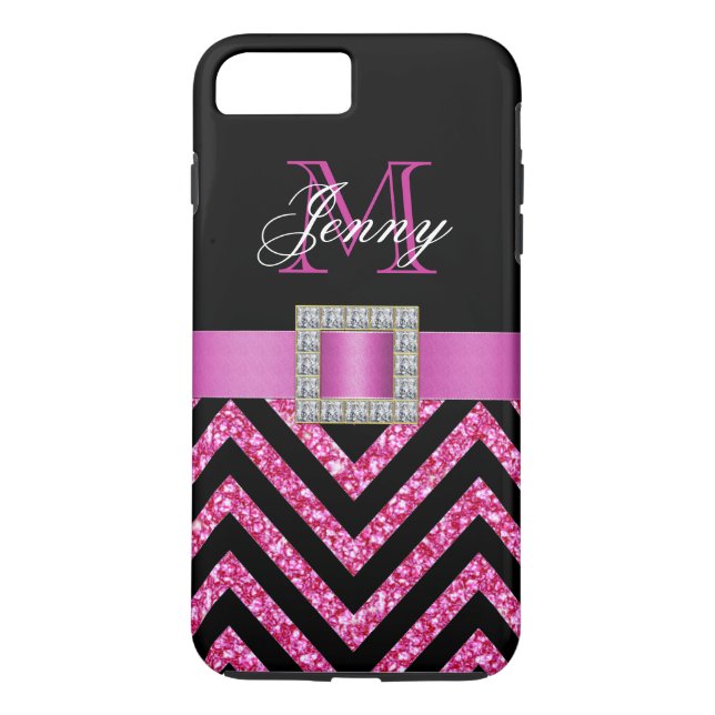 FUNDA DE Case-Mate PARA iPhone PURPURINA DE CHEVRON NEGRO PINO CALIENTE (Reverso)